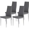 Hela Tische, Simone Set da 4 sedie per cucina/sala da pranzo, in similpelle di colore grigio, con struttura tubolare a sezione circolare in alluminio, impunture