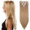 SEGO 58cm Extension Clip Capelli Lunghi Lisci Sintetici 8 Fasce 140g Posticci Donna Full Head (Castano Cenere Chiaro mix Biondo Decolorante)