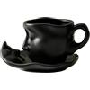 Swtgaah Set di tazze da caffè e piattini, in ceramica, colore nero