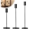 FENGCHUANG 3 Pz Porta Candele da Tavolo, Set di 9 Portacandele in Metallo 32/27/22cm, per Candele Coniche da 2.2cm, Candelabri Nero per Porta Candele da Tavolo,Matrimoni,Compleanni,Natale (nero)