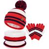 Bequemer Laden Bambino Invernali Termici Cappello Sciarpa ad Anello Guanti, Caldi Beanie Berretto con Pon Pon Scaldacollo in Maglia per 2-7 Anni Bambini Bambina, Regalo