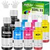 FANSHENG 31 32XL Inchiostro Compatibile con HP 31 32XL Flaconi di Inchiostro per Smart Tank 5105 7005 7006 7305 7306 7605 per Smart Tank Plus 315 319 455 515 (8 Pack,2 Nero/2 Ciano/2 Magenta/2 Giallo)
