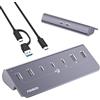 FIDECO Hub USB Alimentato, 7 Porte USB 3.2 Gen 2 10 Gbps Alta Velocità Completamente in Alluminio con Adattatore di Alimentazione 5 V 3 A Supporto di Ricarica BC1.2 (Grigio)