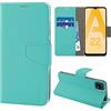 N NEWTOP Cover Compatibile con Samsung Galaxy A22 5G, HQ Lateral Custodia Libro Flip Chiusura Magnetica Portafoglio Simil Pelle Stand (Turchese)