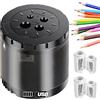 ARPDJK PRO Temperamatite Elettrico Batteria E Usb, 4 Lame Di Ricambio, 4 Fori Regolabili Per Matite Artistiche Da 6-12 Mm, Temperino Automatico Ad Alta Capacità, Nero