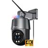 Ctronics 4K Zoom Ibrido 10X Telecamera Wi-Fi Esterno, Doppio Obiettivo, Auto Tracking, 5G/2,4GHz, Metal, Rilevamento di Persone/Veicoli/Animali, 256GB TF/FTP/NVR/Cloud, 30m Visione Notturna a Colori