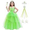 LZH Costume Da Trilli Per Bambine Bambini,Costume Da Principessa Delle Fate Verdi,Travestimento Di Carnevale Di Halloween Con Accessori