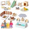 Atoylink 26 PCS Mobili in Legno per Casa delle Bambole con 4 Bambole, Miniature, Accessori, Giocattolo in Legno, Regalo di Compleanno per Bambini 3 4 5 6 Anni