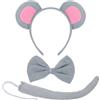 Cadimus Fascia per Orecchie Topo,Set costume da topo,Costume da animale con orecchie da topo fascia,papillon,coda,accessorio costume da topo per carnevale,cosplay,festa nella giungla,accessori a tema animale