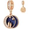 GLOWDAS Oro Rosa Coppia Amante su Mezzaluna luna pendente Charms, Fit Pandora San Valentino Braccialetto, 925 Sterling Argento Moglie/Marito sotto Cielo Stellato Perline, Regalo per Anniversario di Nozze