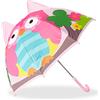 Relaxdays Ombrello per bambini con gufetto in 3D, parapioggia con bastone, bimba & bimbo, a Campana, Unisex, colorato