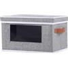 OUTBROS 1 Pezzi Scatole Portaoggetti in Tessuto, Contenitori Cartone con Coperchio, Organizer Pieghevole, Cestini Armadio con Finestra Trasparente, Cubi Salvaspazio,33x23x20 cm, Grigio