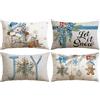 Artscope 4 Pezzi Federe Cuscini di Natale Cuscino Decorativo in Lino Natalizi per la Decorazione Domestica Soggiorno Camera da Letto Divano 40x60cm (Blu - Popolo di Neve e Torta di Zenzero)