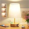 PreeOtti Lampada da Comodino Touch con Porte di Ricarica USB-C+A, Dimmerabile a 3 Vie, Paralume in Lino, Piccola Lampada da Tavolo per Camera da Letto Soggiorno Ufficio (Lampadina Inclusa)