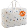 IHOMAGIC 102L Borsa Portaoggetti Grande, Borse Trasloco Pieghevole con Cerniera e Manico, Contenitori Sottoletto in Poliestere Cotone, Contenitori Vestiti Resistente per Piumone, Coperte,Grigio Chiaro