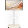 AX WABER Supporto TV da Pavimento Mobile con Ruote, per TV 27-65 Pollici, VESA 400x400, Carico 40kg, Design Bianco e Legno Chiaro