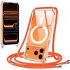 Jrkvniv Magnetica Trasparente Cover per iPhone 17 Pro con Cordino, Compatibile con Magsafe, Trasparente Ultra Sottile Silicone TPU Antiurto Custodia con Collana Laccio per iPhone 17 Pro, Arancio