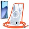 Jrkvniv Magnetica Trasparente Cover per iPhone 17 Air con Cordino, Compatibile con Magsafe, Trasparente Ultra Sottile Silicone TPU Antiurto Custodia con Collana Laccio per iPhone Air, Arancio