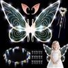 AOOWU Ali da fata, ali di farfalla per bambini, mantello da fata, angelo e principessa, set con bacchette, corona, orecchie, fascia con fiori, adesivo con diamanti per Halloween, compleanno, Natale (A