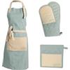 The Great British Bake Off Cotton Textiles - Set da cucina, guanti da forno e grembiule da chef, guanti da cucina resistenti al calore, logo ufficiale GBBO, colore azzurro chiaro, taglia unica.