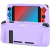 Teyomi® Custodia protettiva in silicone compatibile con Nintendo Switch Grip Cover con 2 scomparti per carte da gioco, assorbimento degli urti, antigraffio e slot per cassette (viola)
