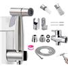 ZQZXD Spruzzatore per Bidet - Soffione per WC con doppio interruttore e doppia modalità, soffione per WC in acciaio inossidabile, doccetta per WC con valvola a T G1/2, tubo flessibile da 1,5 metri e staffa