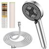 YEAUPE PRO Set doccia a 6 funzioni da 110 mm, cromato, con tubo in acciaio inox da 1,6 m e 2 filtri sostituibili, spray a risparmio idrico ad alta pressione, ugelli facili da pulire