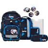 ergobag pack set Zaino scolastico ergonomico e flessibile, 6 pezzi, per la prima elementare Crime HuntBear - Blu scuro