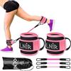 Jolnir Cavigliere Pulegge Gym Rosa - Set completo di 2 cavigliere/Polsiere e 3 fasce elastiche - Cavigliere con peso per calci, allenamento di gambe, glutei, pesi caviglie e fitness a casa