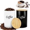 SENLINLIN Set da 2 barattoli per caffè ermetici (Nero & Bianco), 1000 ml con coperchio in bambù - contenitori per chicchi di caffè, caffè macinato, capsule e cialde - ideale per cucina, coppie e amanti del cafè
