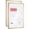 HIMEETIME® 2x Cornice per foto,40x50 cm,Alluminio spazzolato Metallo dorata champagne,Passepartout 30x40cm,Cornice 40x50cm Grande per Foto Disegni,Solo per Espositore a Parete