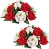 Nuptio 2 Pezzi Fiori Finti, Rose Plastica a 15 Teste con Base, Adatte per Centrotavola Matrimonio del Nostro Negozio Fioriera per Decorazioni per la Casa di San Valentino(Rosso&Bianco)