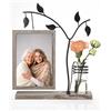 Afuly Cornice Foto Legno Vintage 13x18 per Marrone con Vaso e Albero in Metallo Decorazione da Tavolo Regalo per Matrimonio Compleanno Trasloco Doni per Donna Mamma Nonna Amici Famiglia Coppia