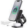 KU XIU X40 Turbo Qi2 25W Caricatore Wireless 3 in 1, Stazione Ricarica Pieghevole per iPhone 17/16/15/14/13/12/Air, 5W per iWatch & Auricolari Wireless, Design in Alluminio, Adattatore Incluso, Grigio