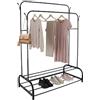 Relaxdays Appendiabiti Relaxdays, HxLxP: 155 x 110 x 55 cm, 2 Ripiani e 2 aste, 4 Ganci, Doppio Appendiabiti, Nero
