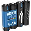 ANSMANN Batteria AA 2100 mAh NiMH 1,2 V - batterie AA ricaricabili con bassa autoscarica ideale per mouse e tastiera, sveglia/orologio, giocattoli, lampada solare, lampade LED, decorazioni (4 pezzi)