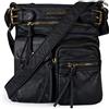Montana West Borsa a tracolla per le donne in morbida pelle lavata multi tasca spalla borse e borse, nero, Small