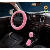 LOLANIUT 3 Pcs Coprivolante Auto Peloso, Coprivolante Invernale Universale 35-39 cm con Copri Freno a Mano e Copri Cambio, Antiscivolo Morbido Caldo, Accessori Interni per Auto Rosa