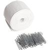Mecozone Nastro plissettato per tende, 10 metri, incluso 30 ganci in acciaio inox a 4 rebbi per tende plissettate fai da te, bianco