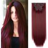 Dcbaboo Extension Capelli Clip Lisci 6 Fasce Clip in Hair Extension Capelli Sintetici Lunghi 58cm Posticci per Capelli Finti Estensioni Diritti Naturale per Donna, Vino Rosso