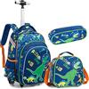 Egchescebo Zaino Trolley Scuola Dinosauri dal Guscio Duro Elementare Bambino Ragazzi con Ruote Regoli da Viaggio Carrello Porta per La Bimba Ragazzo Media Asilo Superiori Rotelle 16 3Pcs Verde