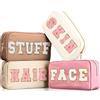 Cunno 4 trousse preppy in ciniglia con lettere in nylon, organizer per cosmetici, articoli da toeletta, cosmetici, con cerniera, borsa per cosmetici, per donne e ragazze, Multicolore