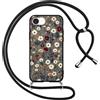 Votvloay Cover Cordino per iPhone 16e/SE 4/SE 2025 6,1, Collana Corda Tracolla Laccio Ragazze Custodia con Aesthetic Disegni Fiori, Silicone Sottile TPU Antiurto Protettiva Case per iPhone 16e, Nero