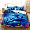 EHAOKK Set di biancheria da letto 3D con animali marini, delfini, pesci tropicali, coralli, vita marina, copripiumino blu sottomarino per bambini (D, 200 x 200 cm)