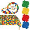 POPOYU Set di articoli per la tavola da festa di 37 pezzi, blocchi di costruzione per bambini, include piatti, mantellina, tovaglioli e decorazioni da tavolo