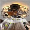 TRUYOK Ventilatore da Soffitto Industriale con Illuminazione e Telecomando LED Plafoniera con Ventilatore Gabbia in Vintage Fan Lampada per Camera da Letto Soggiorno E27 Ventilatore da Soffitto con Luce