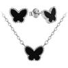 Evensee Orecchini a Farfalla con Onice Nero Set Argento 925, Collana Coordinata Gioielli per Donne, Regalo Elegante per Compleanno Matrimonio e Anniversario