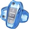 ATFIGII Custodia Chiave compatibile con P eugeot 208 308 508 3008 5008 Cover per chiave compatibile con Citroen C4 Picasso DS3 C3 TPU Guscio per la chiave Keyless 3 Tasti Blu-Transparent