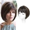 Flyroseing Topper per capelli corti a caschetto con frangia, castano scuro con punti salienti, da donna, sintetici, per parrucca da donna