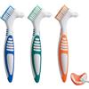 Joysuelly Confezione da 3 Spazzole Protesi Rigide, Spazzolino per Dentiere Spazzolino da Denti a Doppia Faccia Dentiera Spazzola per la Pulizia Della Protesi Ergonomica Portatile Manico Antiscivolo in Gomma